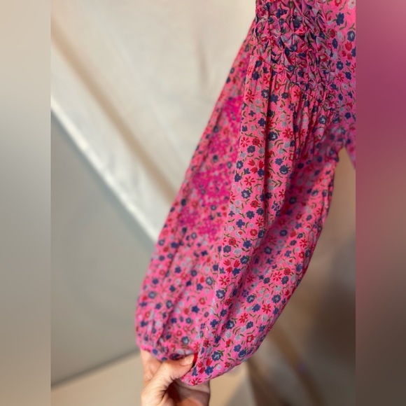 TOPSHOP Ditsy Smocked Mini Dress Pink Floral Size 6 - Picture 5 of 11
